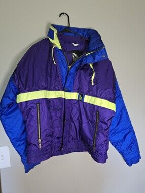 Mens Vintage Serac Ski  Purple & Blue Colorblock Jacket with Neon Accent